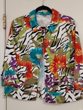 Multicolor Floral Zebra Print Cotton Jean Jacket